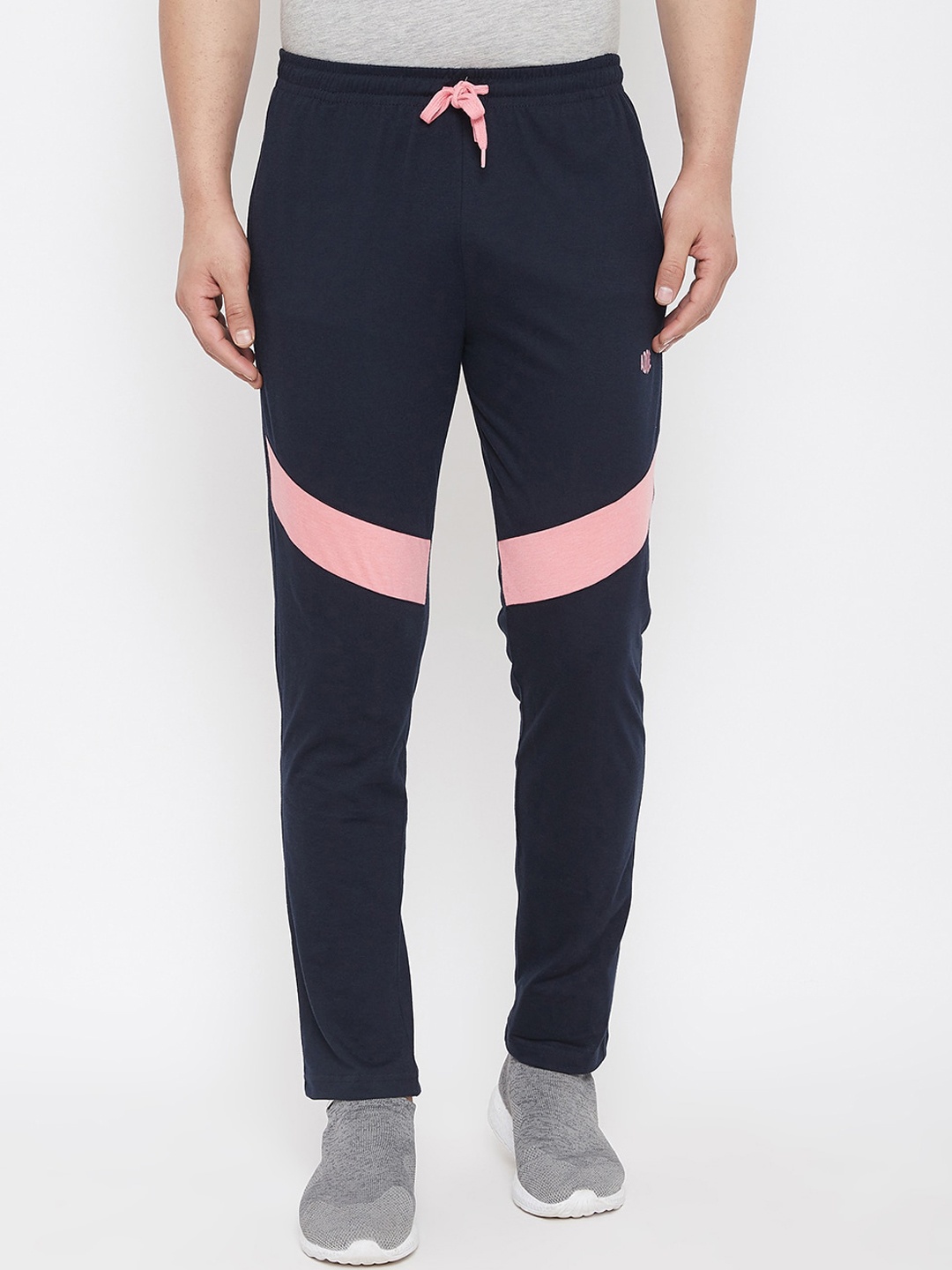 

Adobe Men Navy Blue & Pink Solid Straight-Fit Track Pants