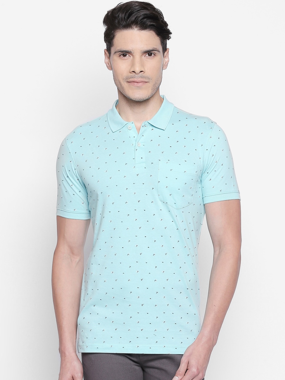 

BYFORD by Pantaloons Men Blue Printed Polo Collar T-shirt