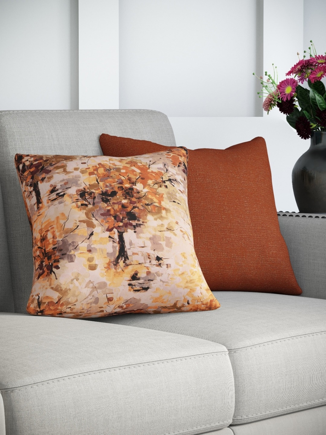 

DDecor Orange & Beige Set of 2 Abstract Square Cushion Covers