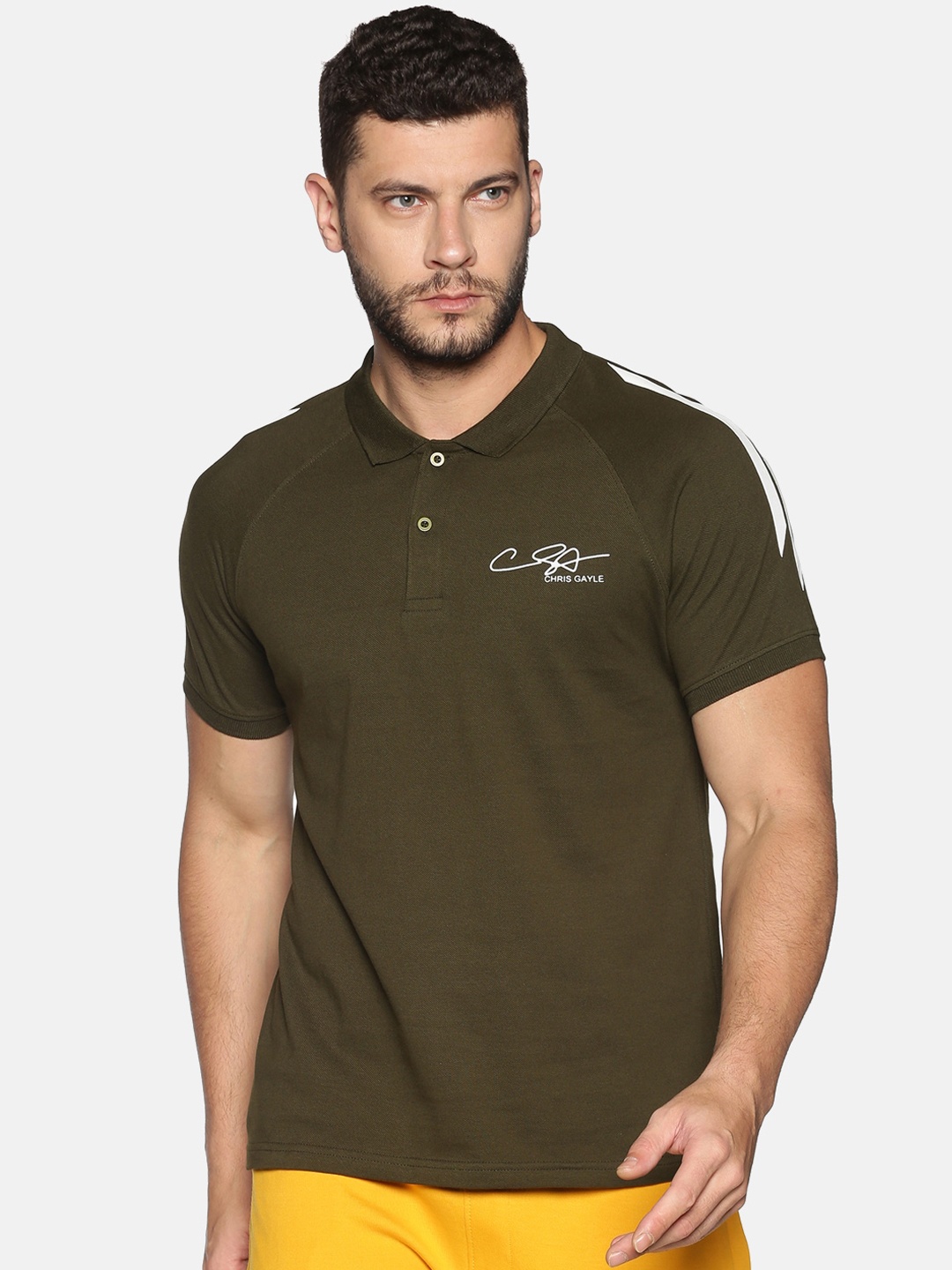 

ATTIITUDE Men Green Solid Polo Collar Slim Fit T-shirt