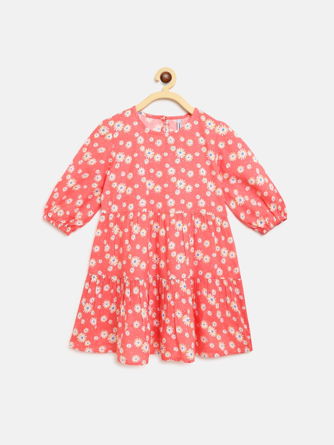 

Campana Girls Printed Above Knee Length Empire Dress, Peach