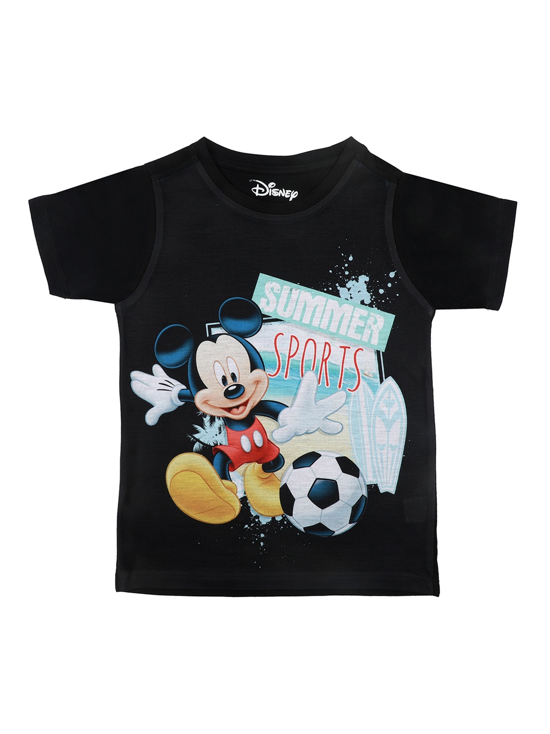 Disney by Wear Your Mind Boys Black Mickey Mouse Printed Round Neck T-shirt