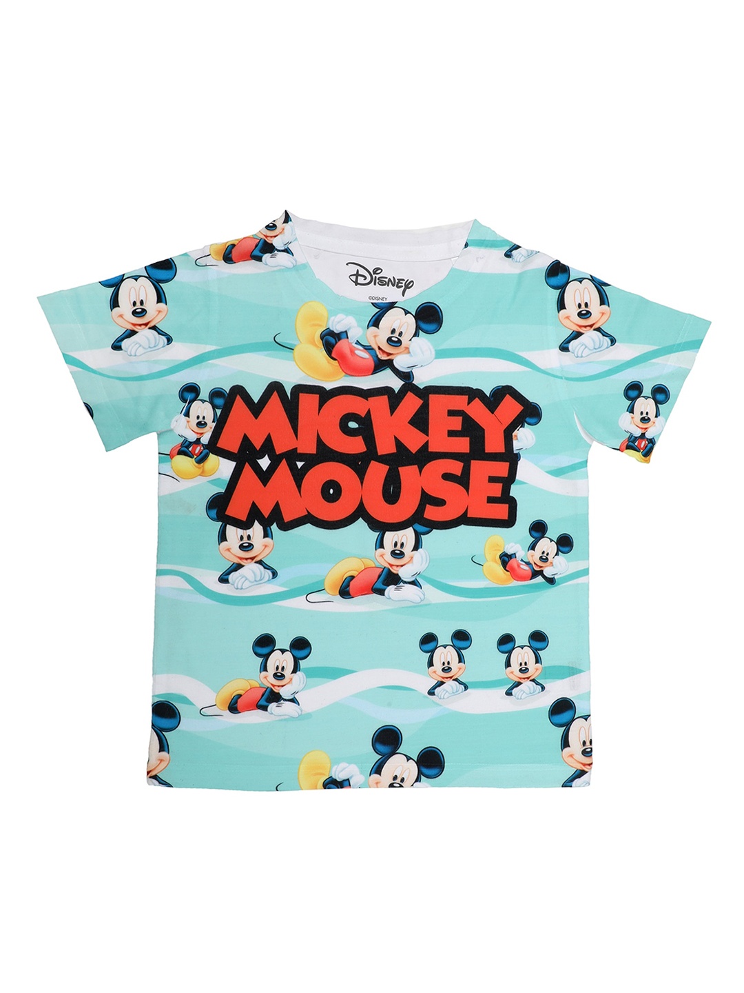 

Disney by Wear Your Mind Boys White & Turquoise Blue Mickey Mouse Printed T-shirt