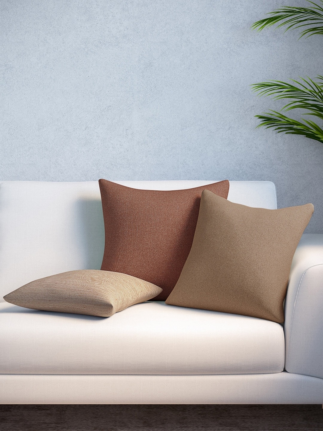 

DDecor Beige Set of 3 Solid Square Cushion Covers