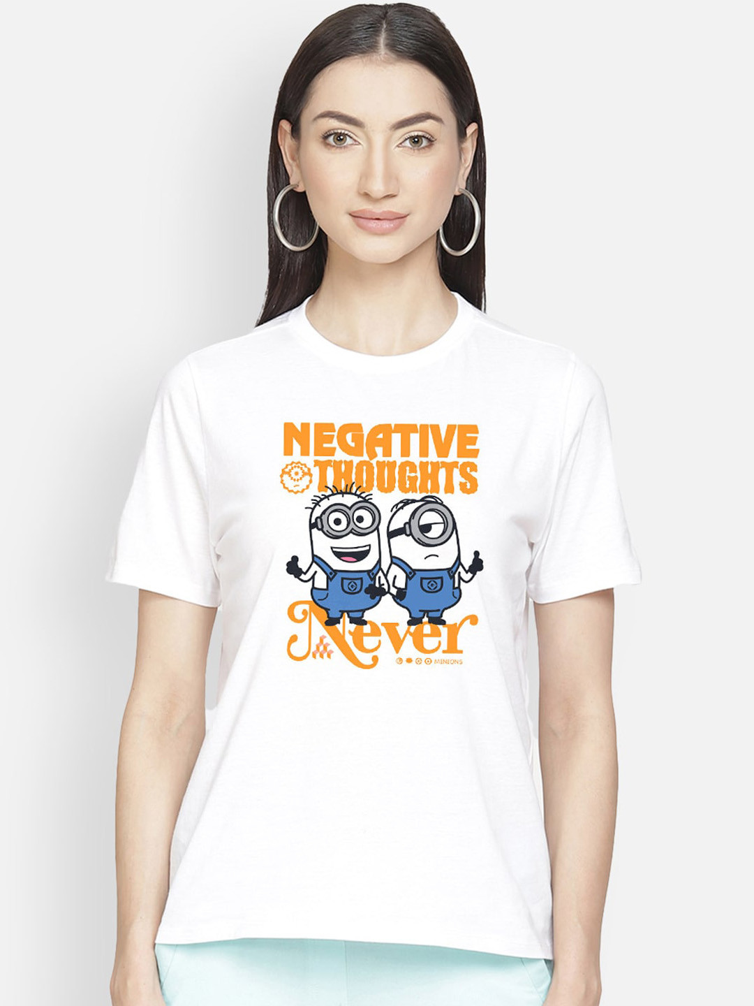

Free Authority Women White Minions Print Round Neck T-shirt