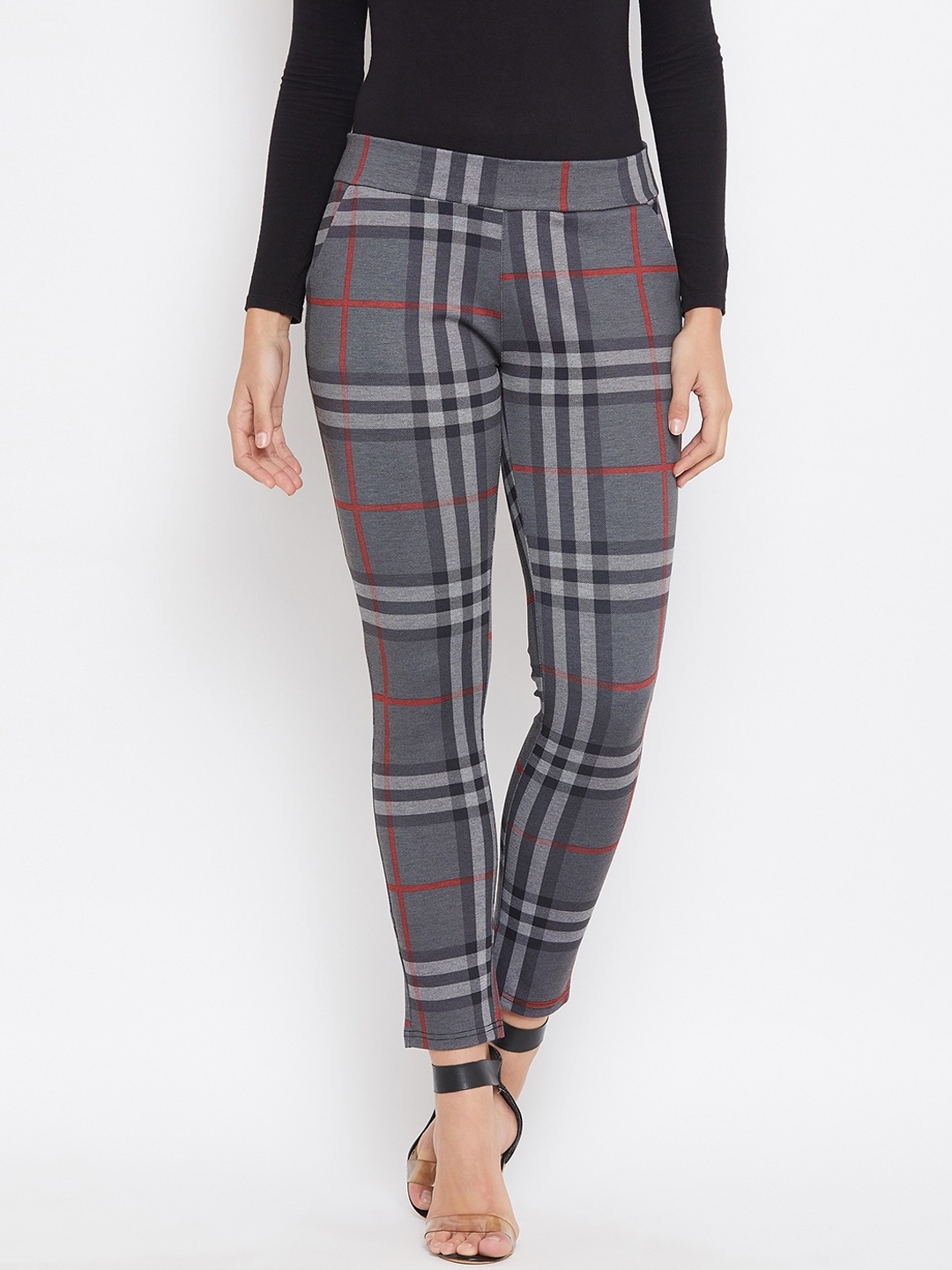 

Crimsoune Club Women Grey Skinny Fit Checked Regular Trousers