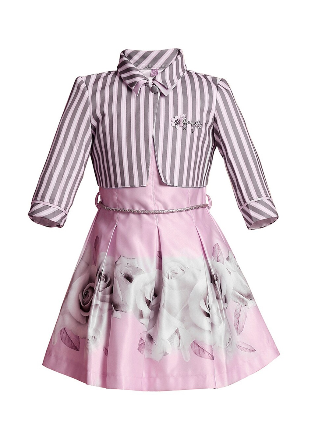 

Tiny Baby Girls Pink Striped Fit and Flare Dress & Jacket