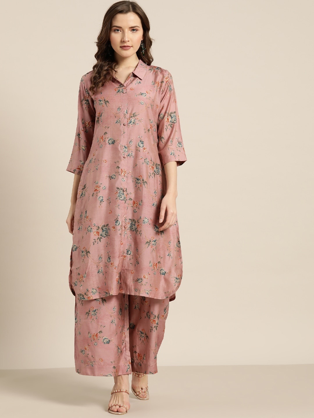 

Sangria Women Pink Printed A-Line Kurta