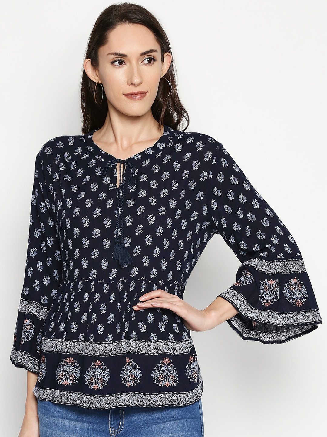 

People Women Navy Blue Printed Top