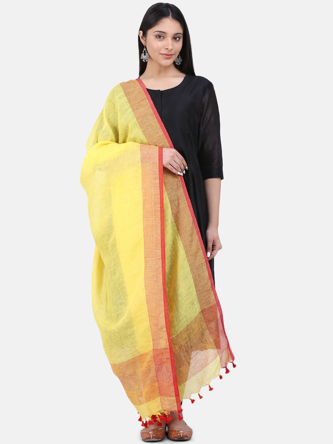 

THE WEAVE TRAVELLER Yellow & Red Solid Dupatta