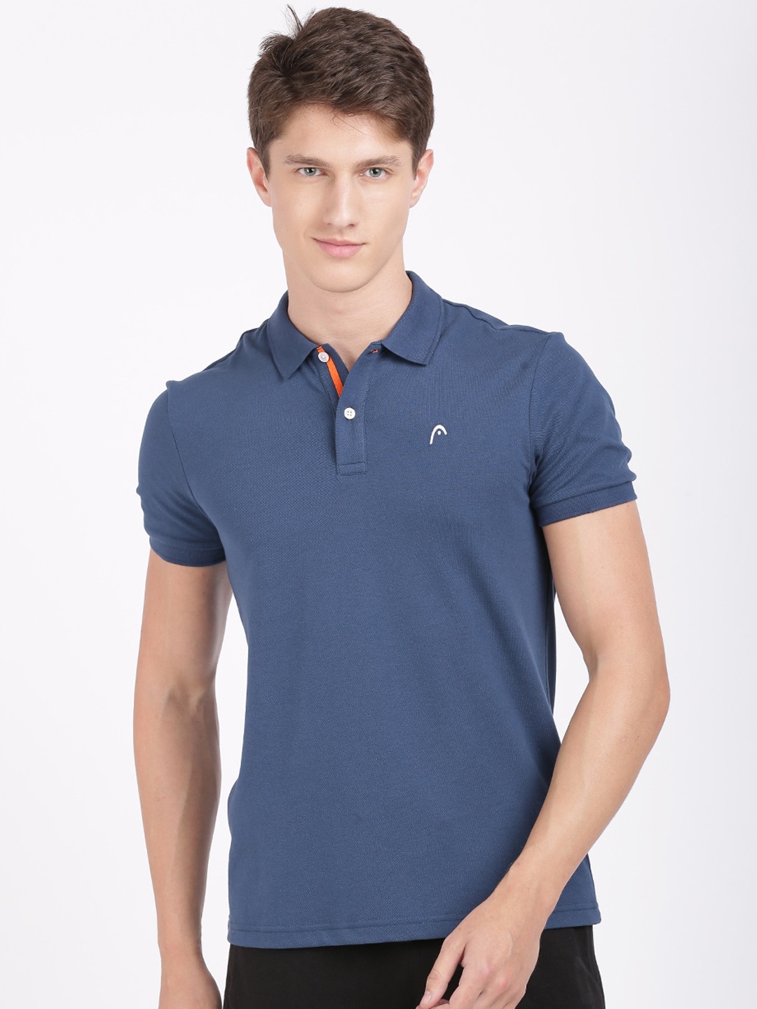 

Head Men Navy Blue Solid Polo Collar Gym T-shirt