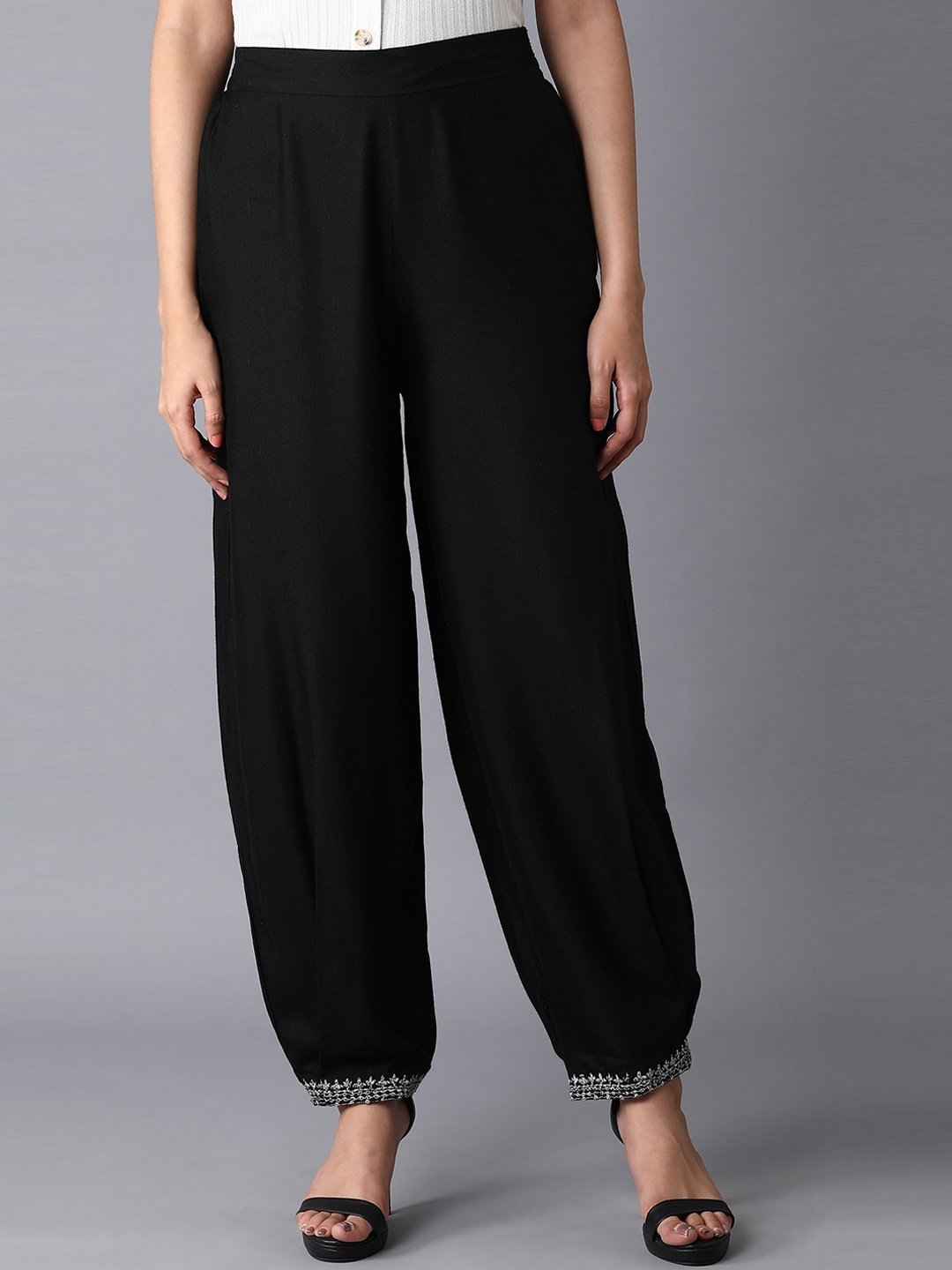 

W Women Black Hem Design Straight Palazzos