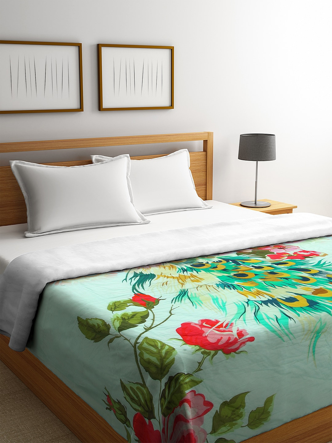 

REME Sea Green & Yellow Floral AC Room 150 GSM Double Bed Quilt