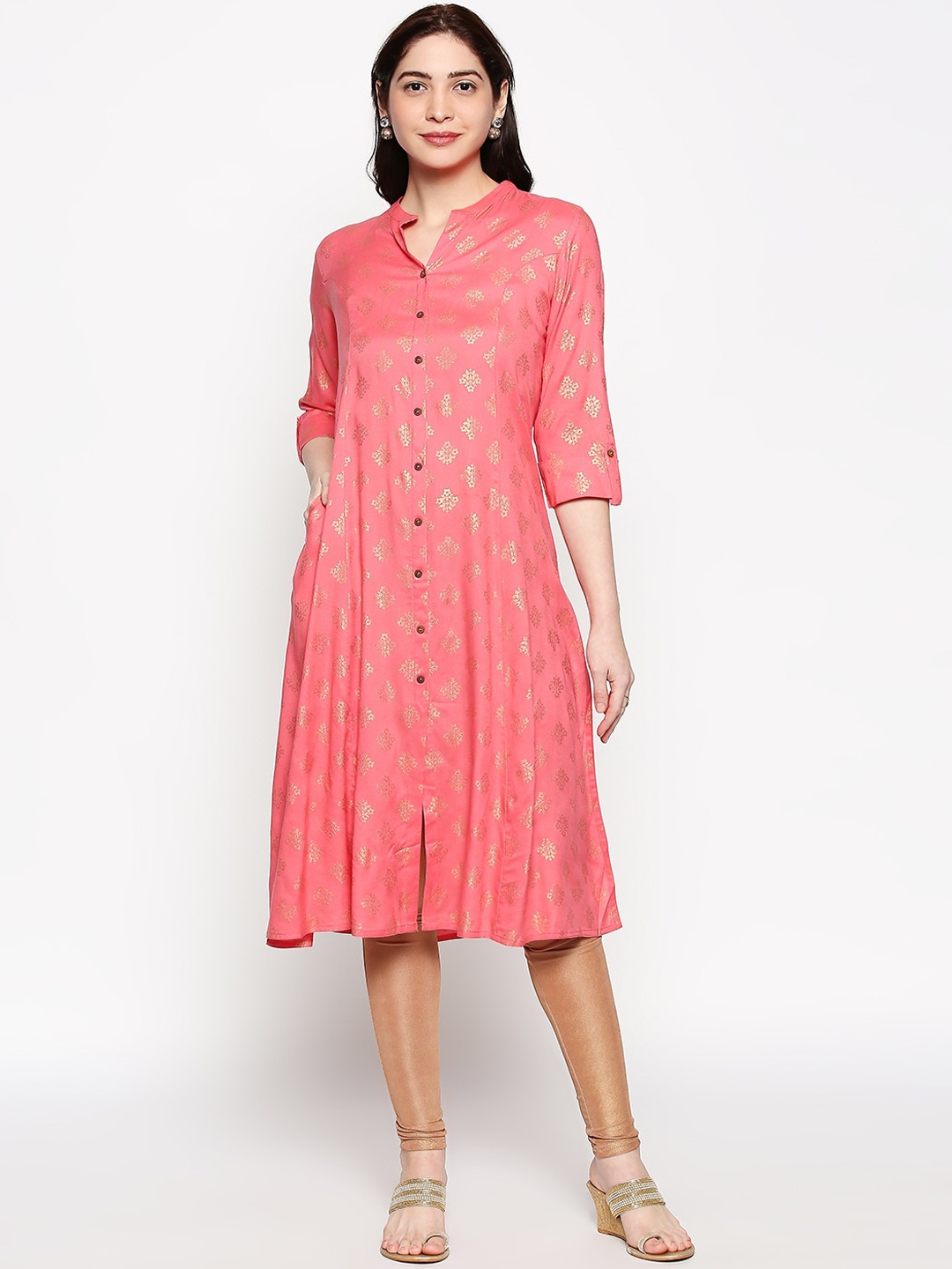 RANGMANCH BY PANTALOONS Pink Ethnic Motifs Sequins Kurta