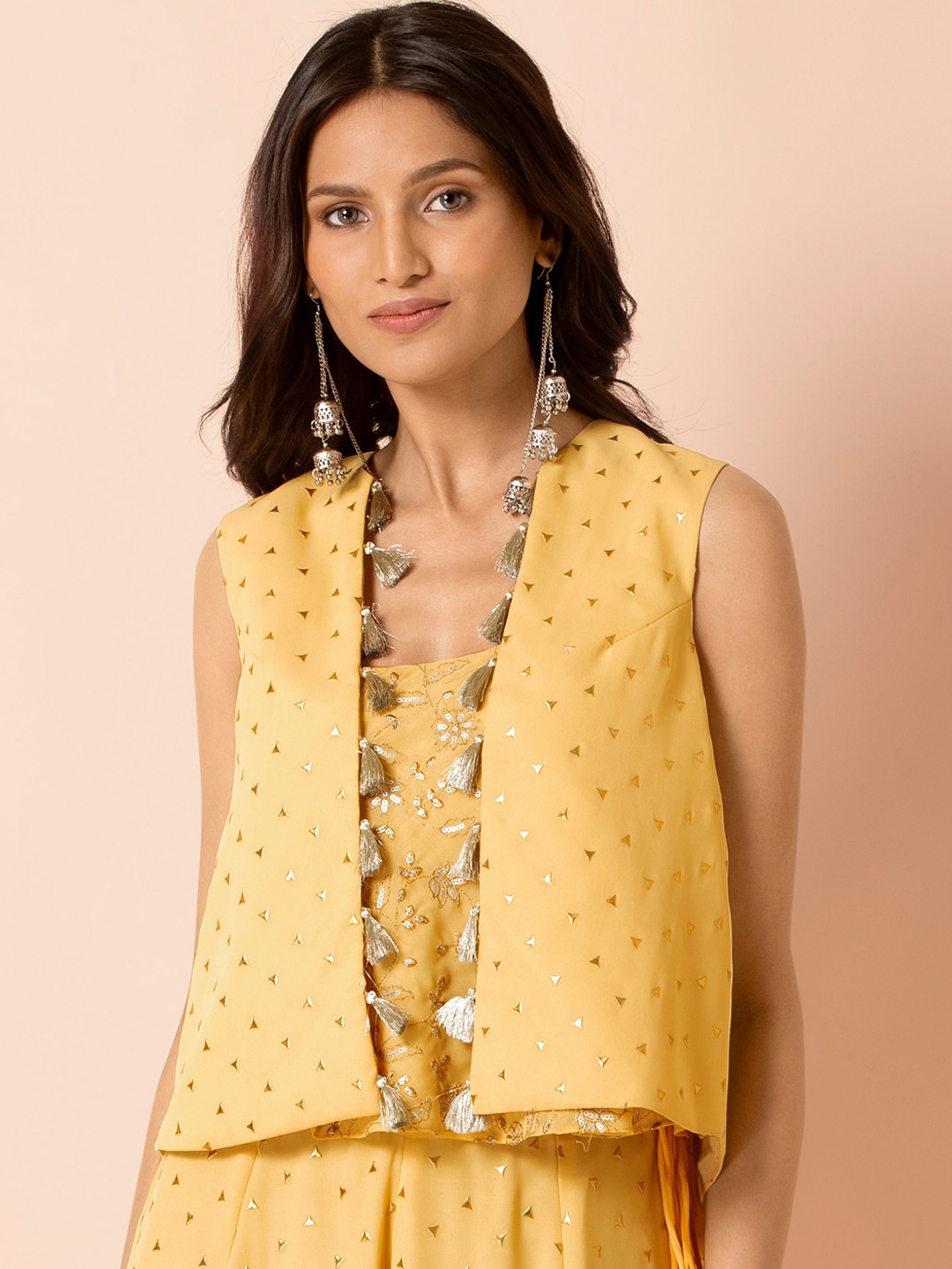 INDYA X Payal Singhal Women Yellow Printed Tailored Jacket