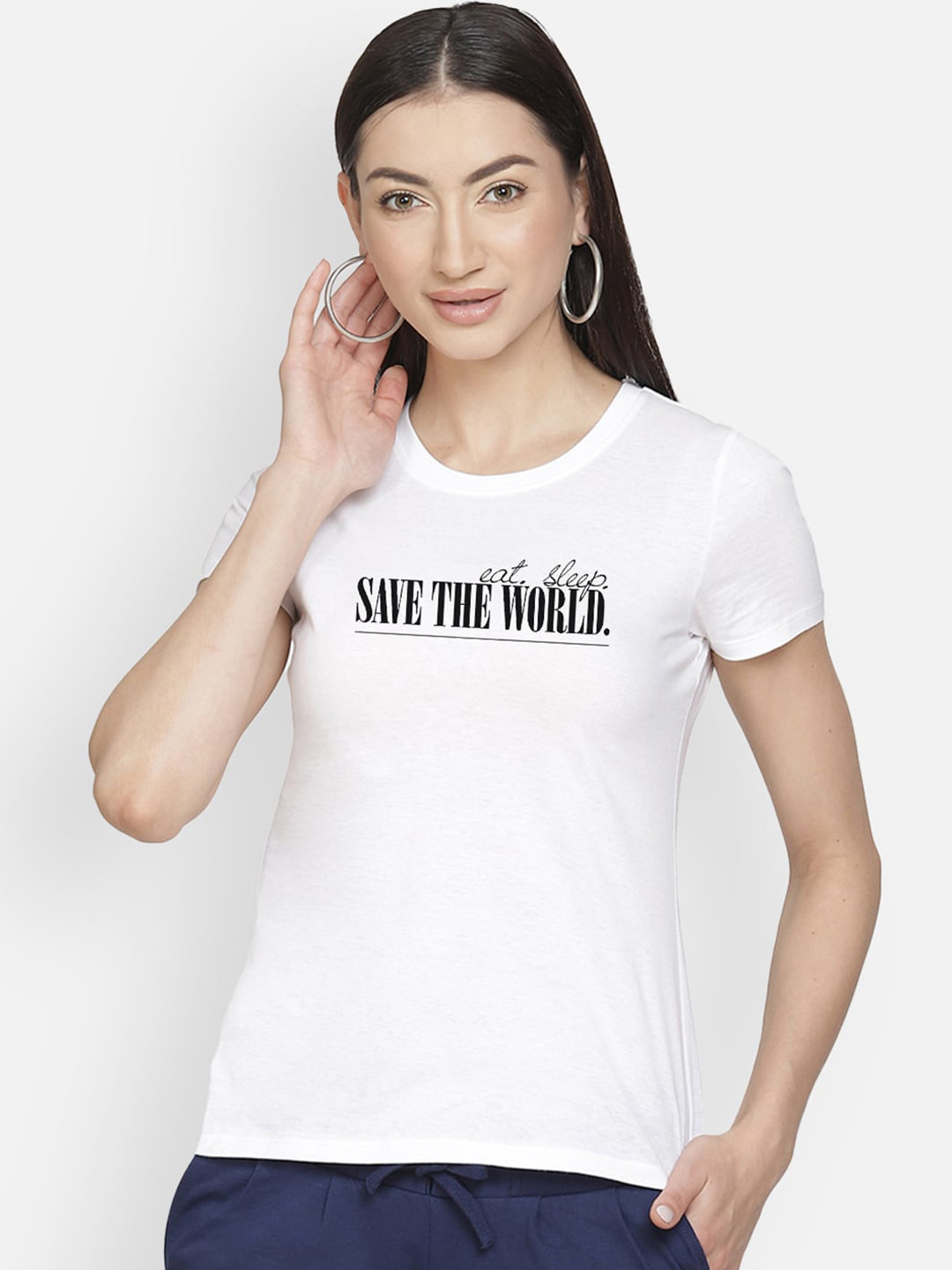 

Free Authority Women White Printed Round Neck T-shirt