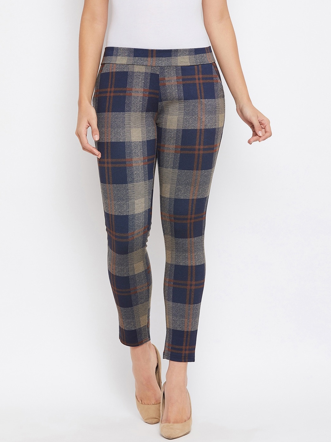 

Crimsoune Club Women Blue Skinny Fit Checked Regular Trousers