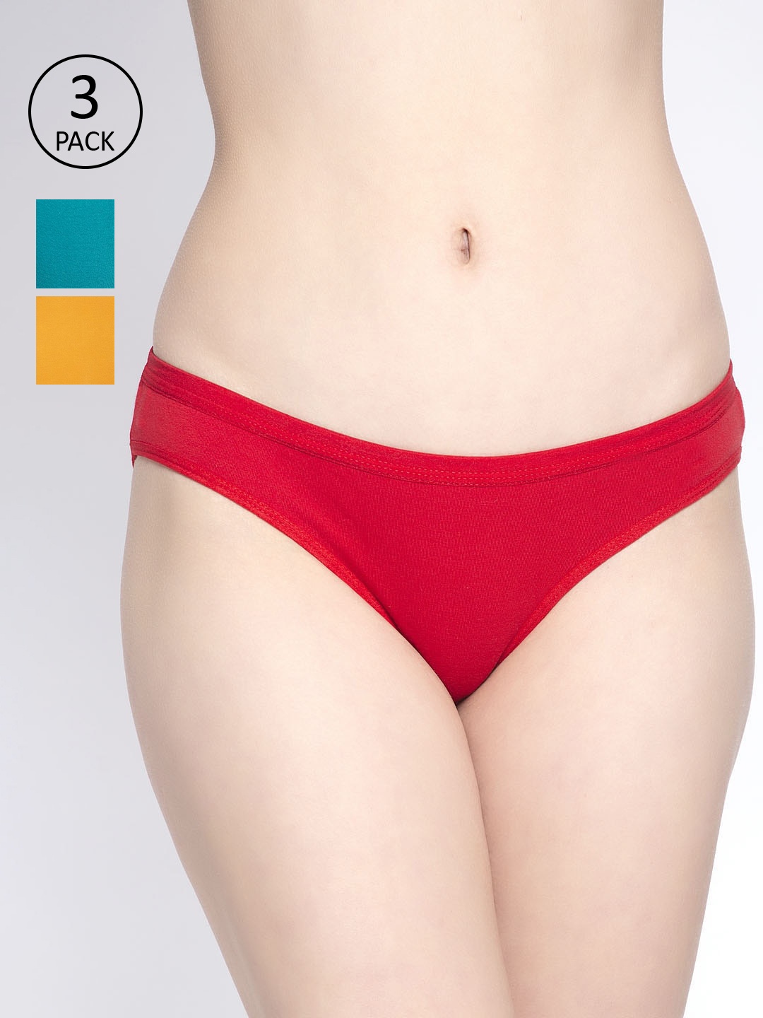 

GRACIT Women Pack Of 3 Solid Bikini Briefs PW35-03-20-26-, Red