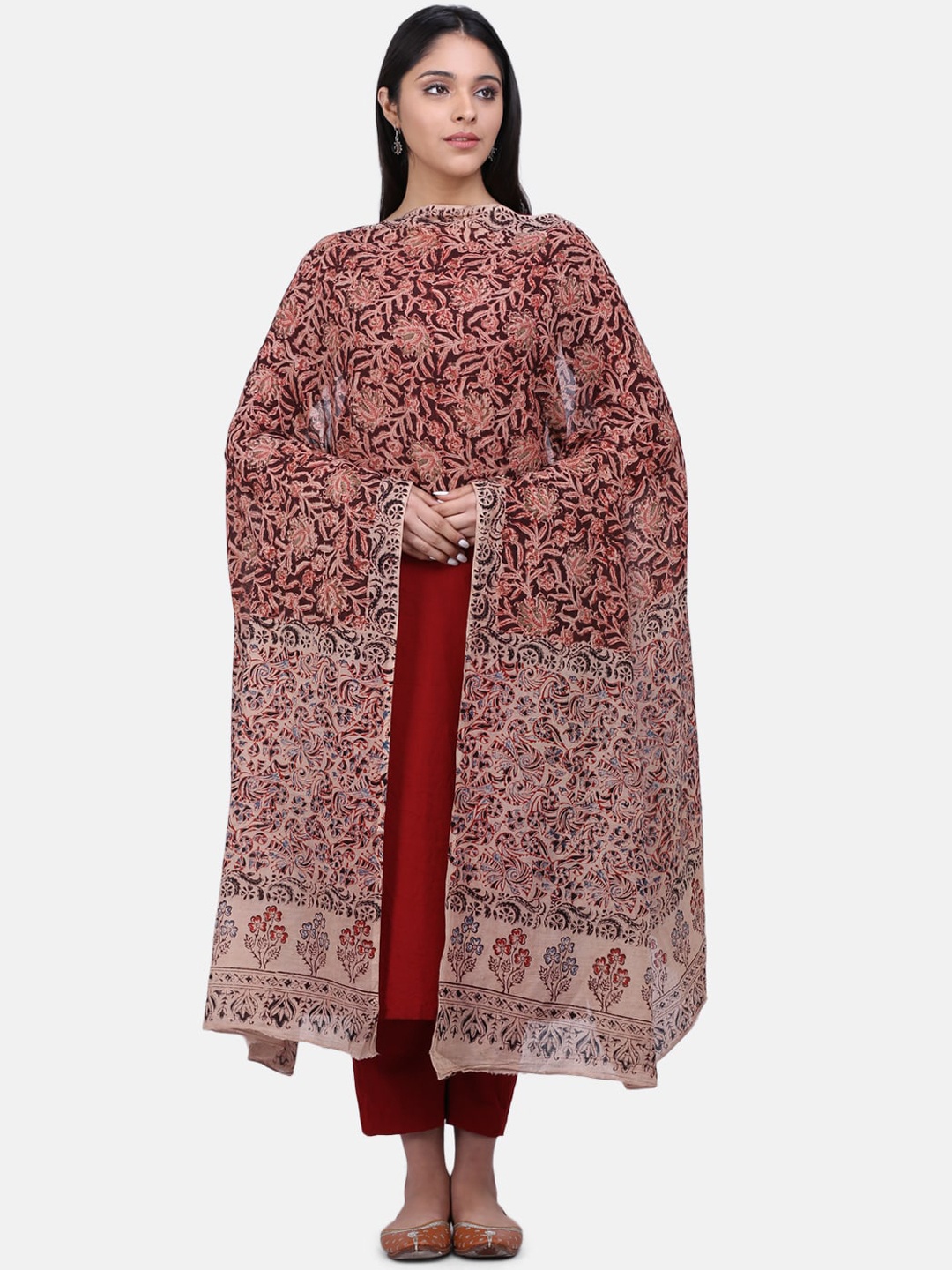 

THE WEAVE TRAVELLER Brown & Red Printed Sustainable Dupatta