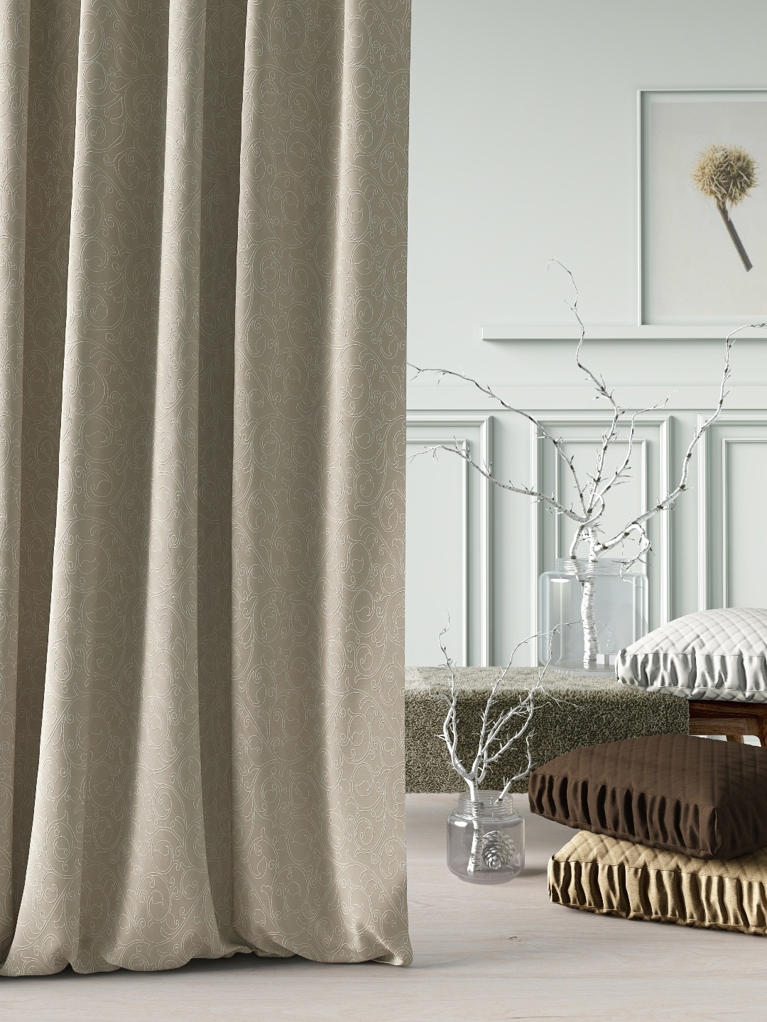 DDecor Brown & White Single Door Curtain