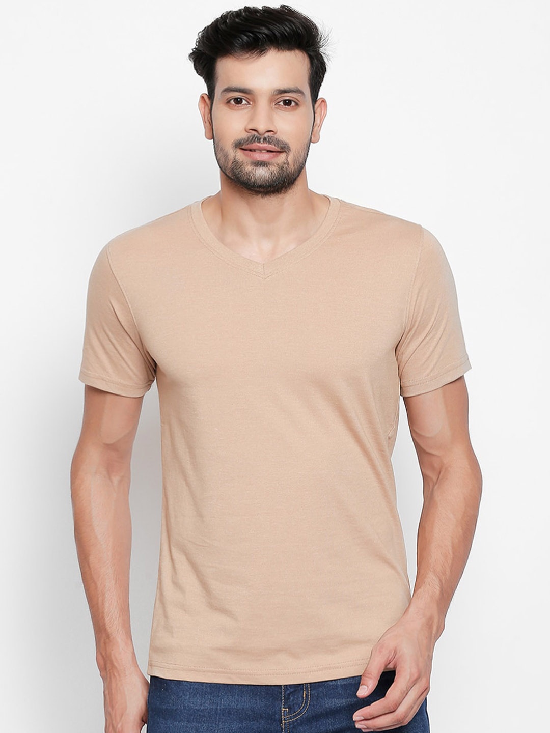 BYFORD by Pantaloons Men Beige Solid Round Neck T-shirt