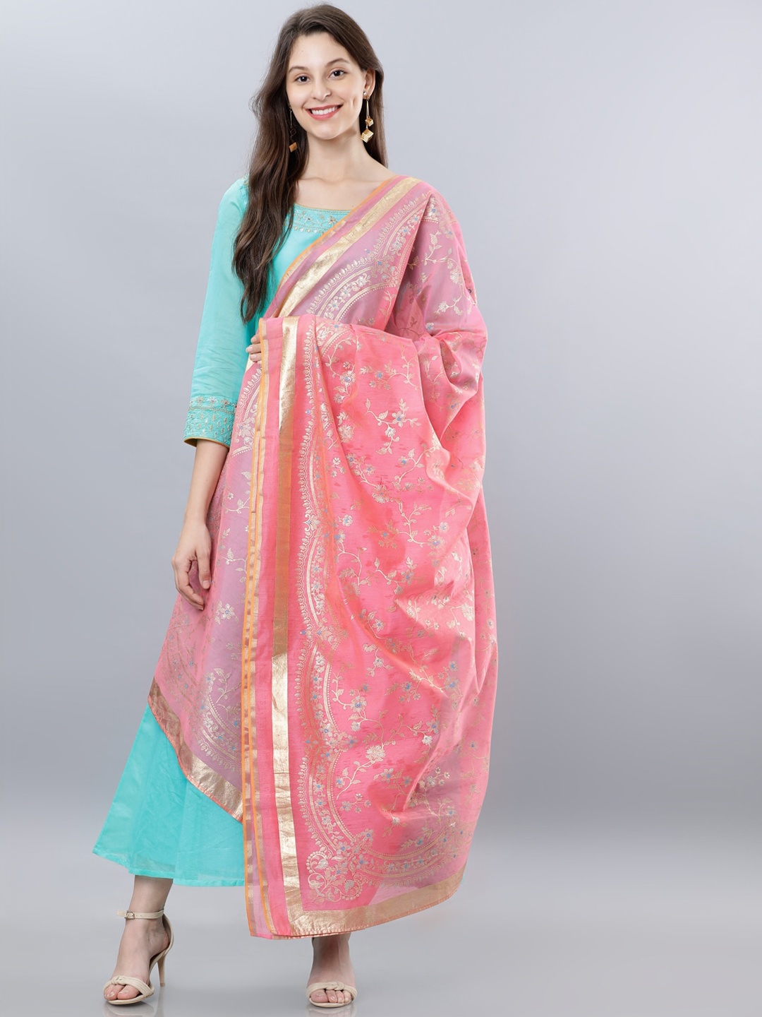 

Vishudh Pink & Gold-Toned Printed Dupatta