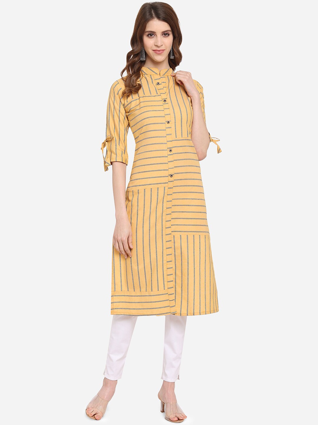 Youthnic Yellow & Navy Blue Striped Kurta