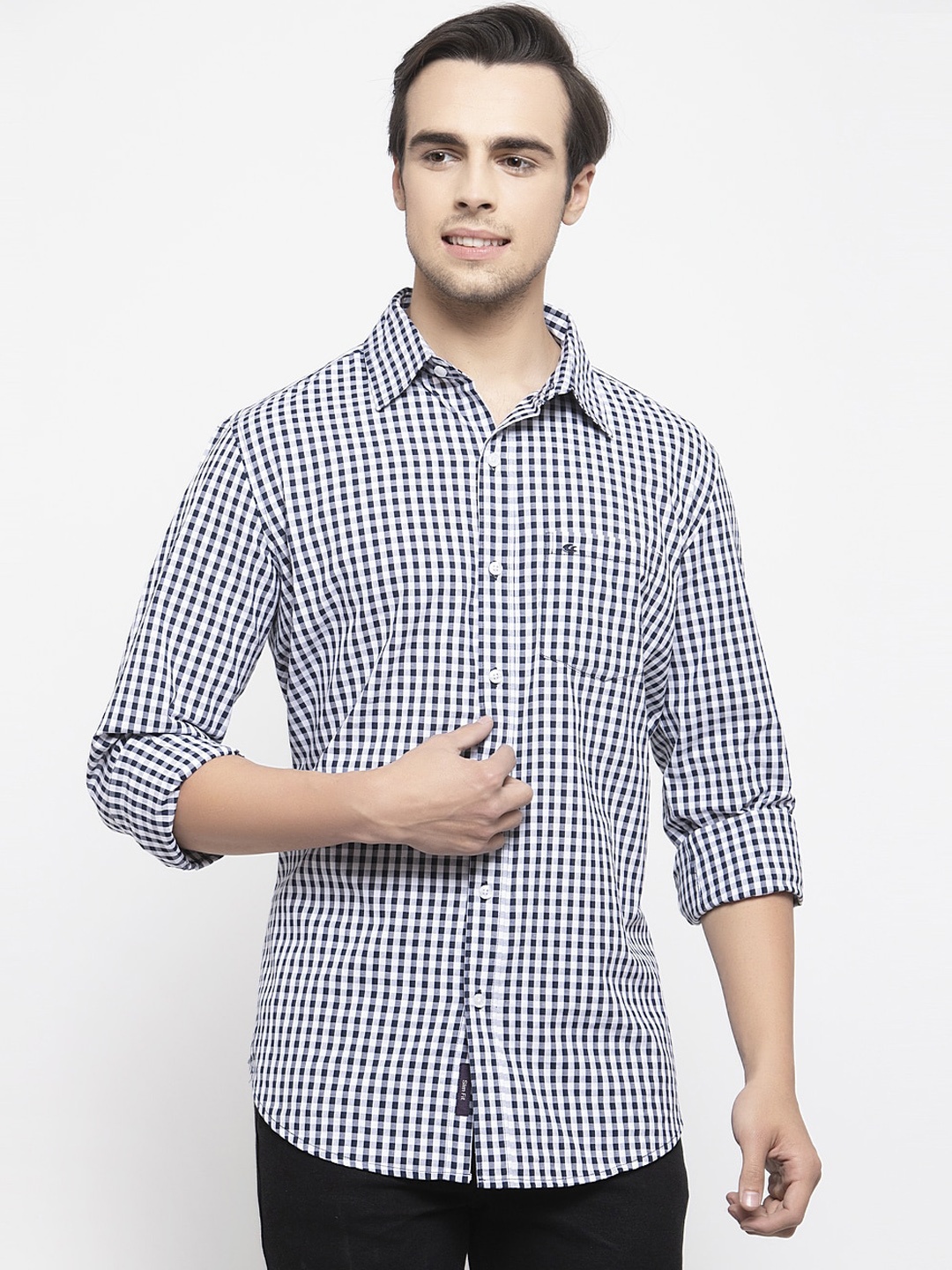 

Allen Cooper Men White & Blue Slim Fit Checked Casual Shirt