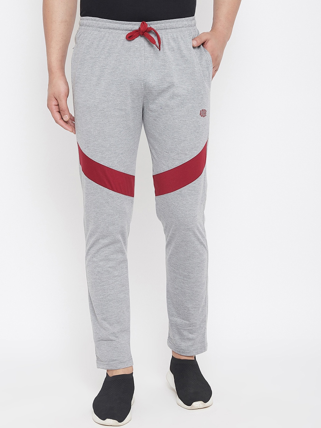 Adobe Men Grey & Red Solid Straight-Fit Track Pants