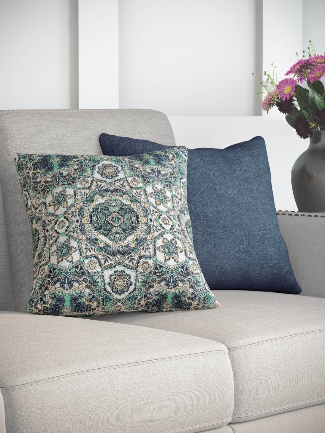 

DDecor Blue & Grey Set of 2 Ethnic Motifs Square Cushion Covers