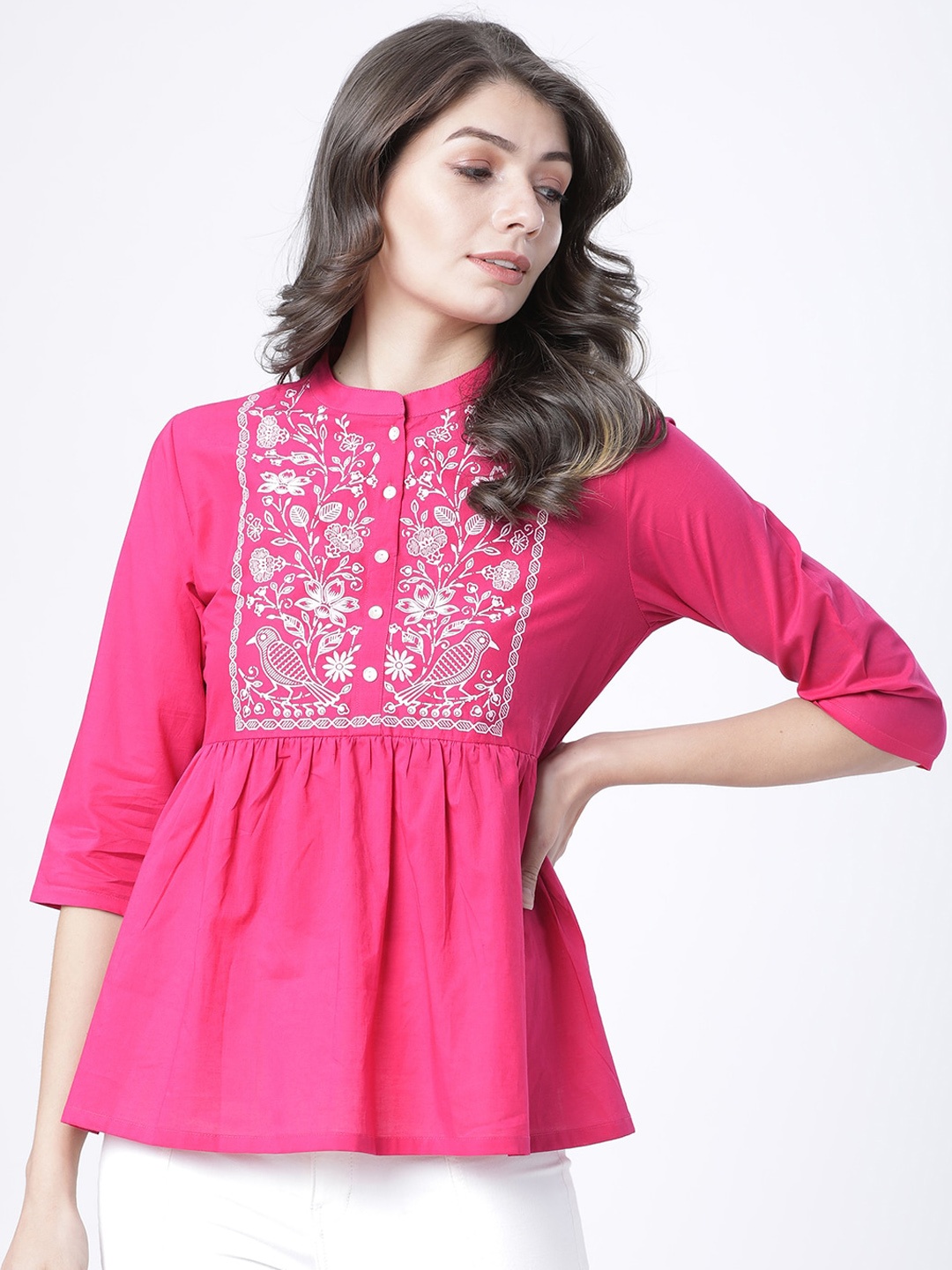 

Vishudh Women Pink Printed Pure Cotton Top