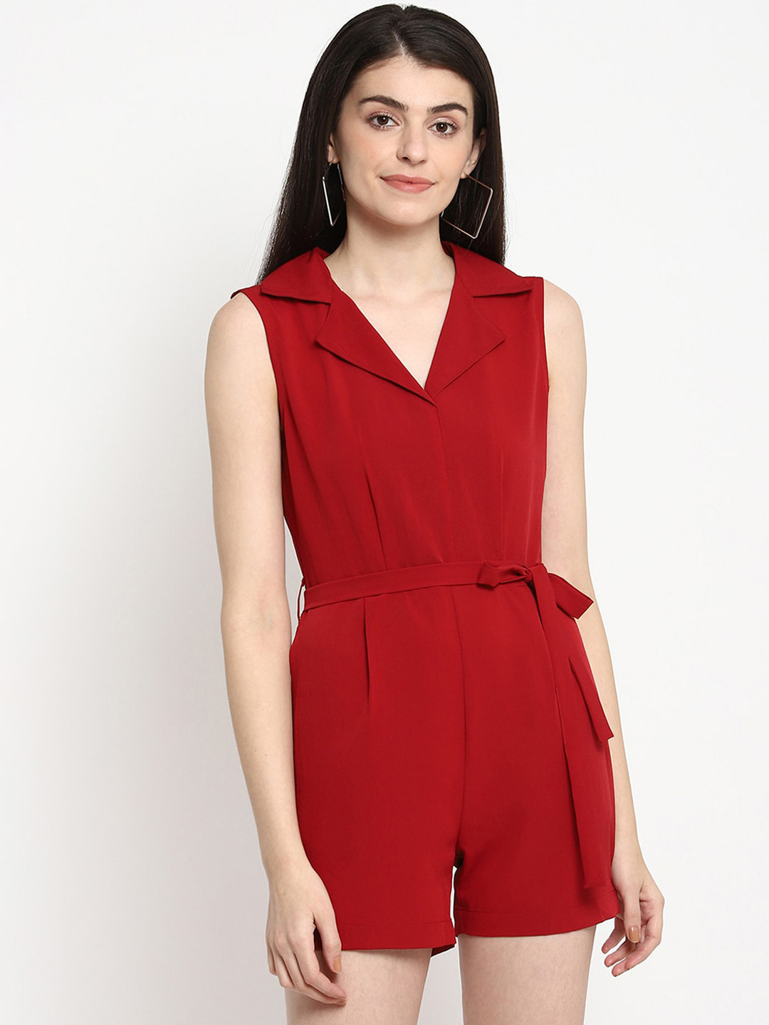 

THREAD MUSTER Women Maroon Solid Playsuit