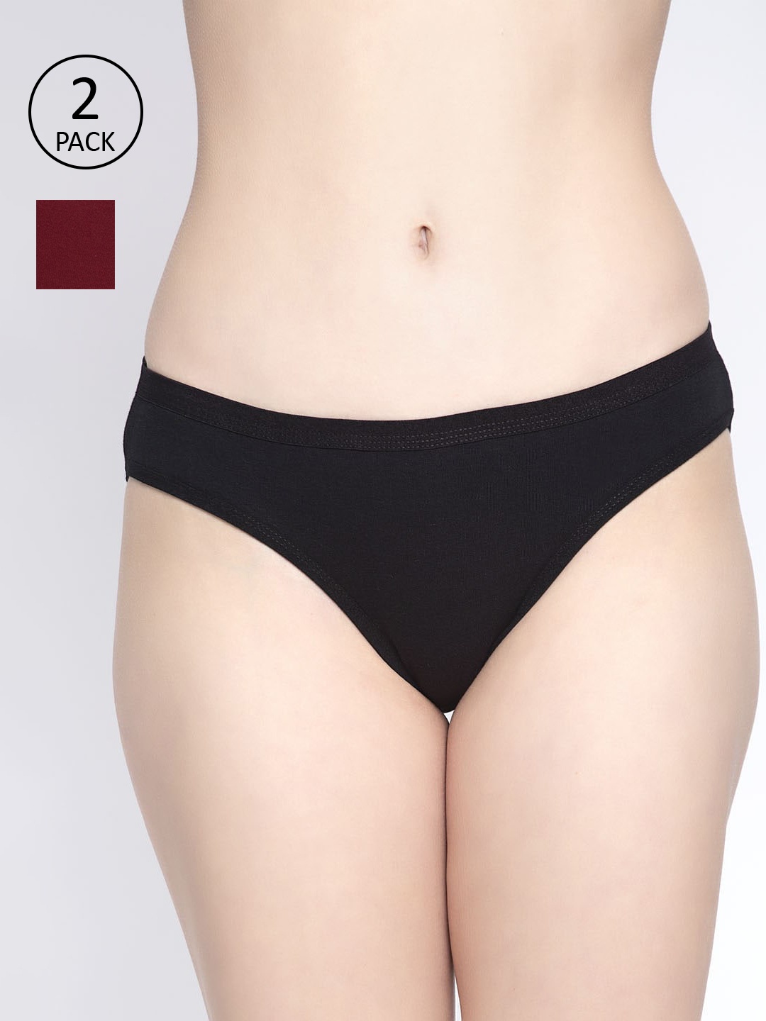 

GRACIT Women Pack Of 2 Solid Bikini Briefs PW35-01-14-, Black