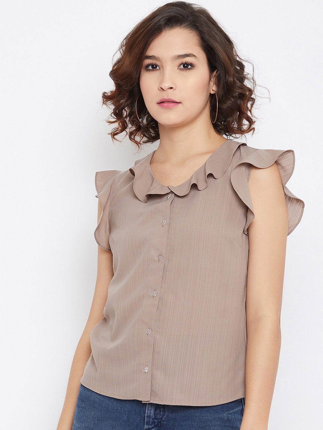 

Imfashini Women Taupe Solid Shirt Style Top
