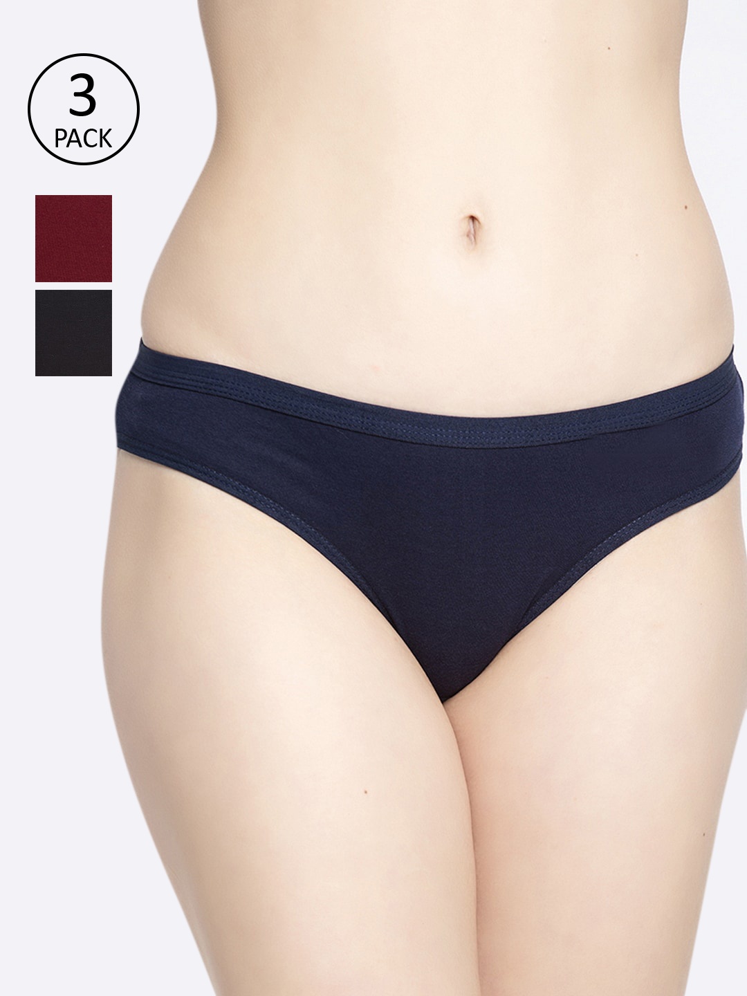 

GRACIT Women Pack Of 3 Solid Bikini Briefs PW35-01-14-17-, Black