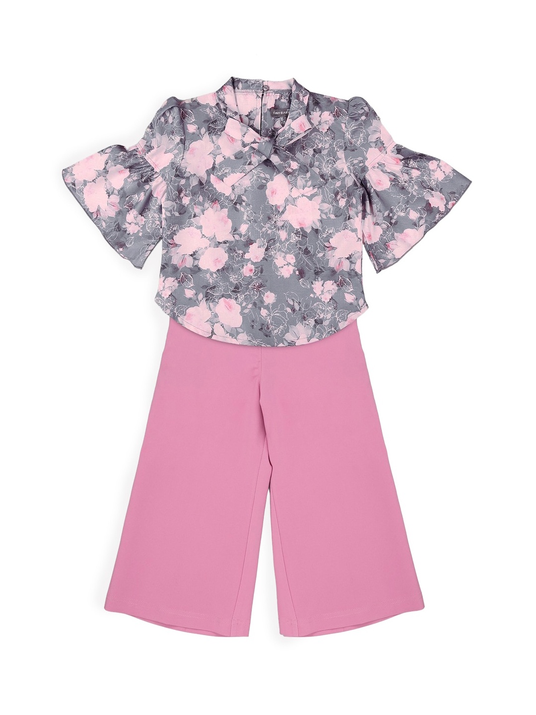 

Tiny Baby Girls Grey & Pink Printed Top with Capris