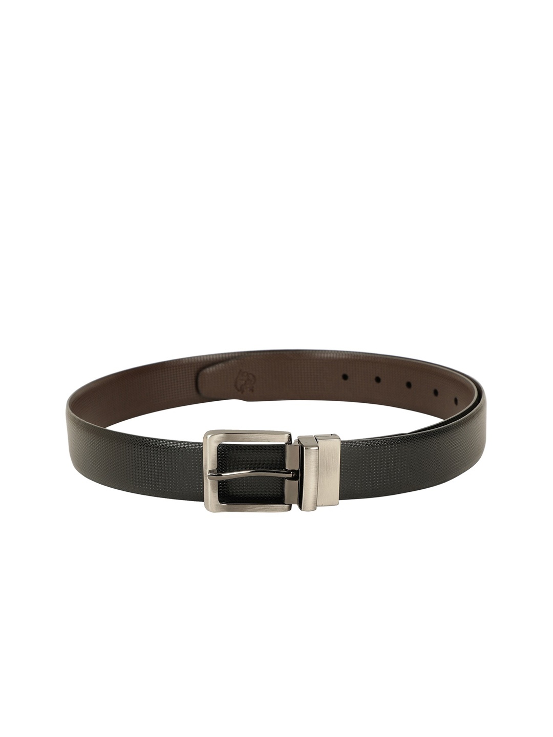 

ZEVORA Men Black & Brown Textured Reversible Belt