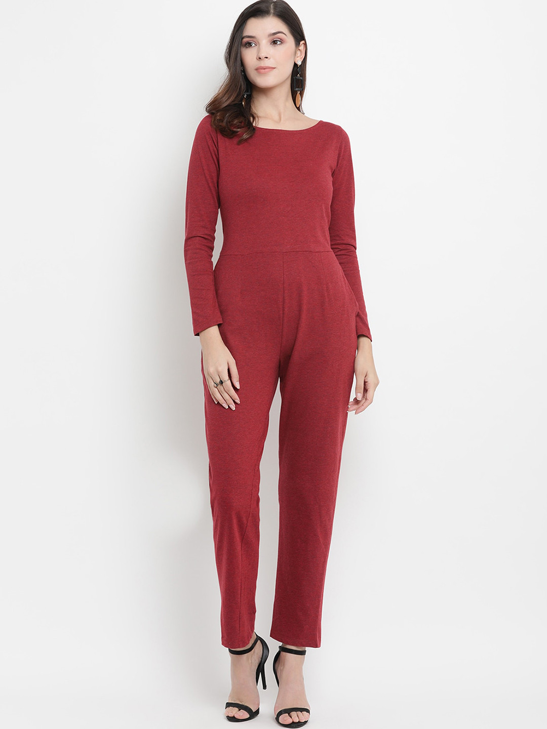 

THREAD MUSTER Women Maroon Solid Basic Jumpsuit