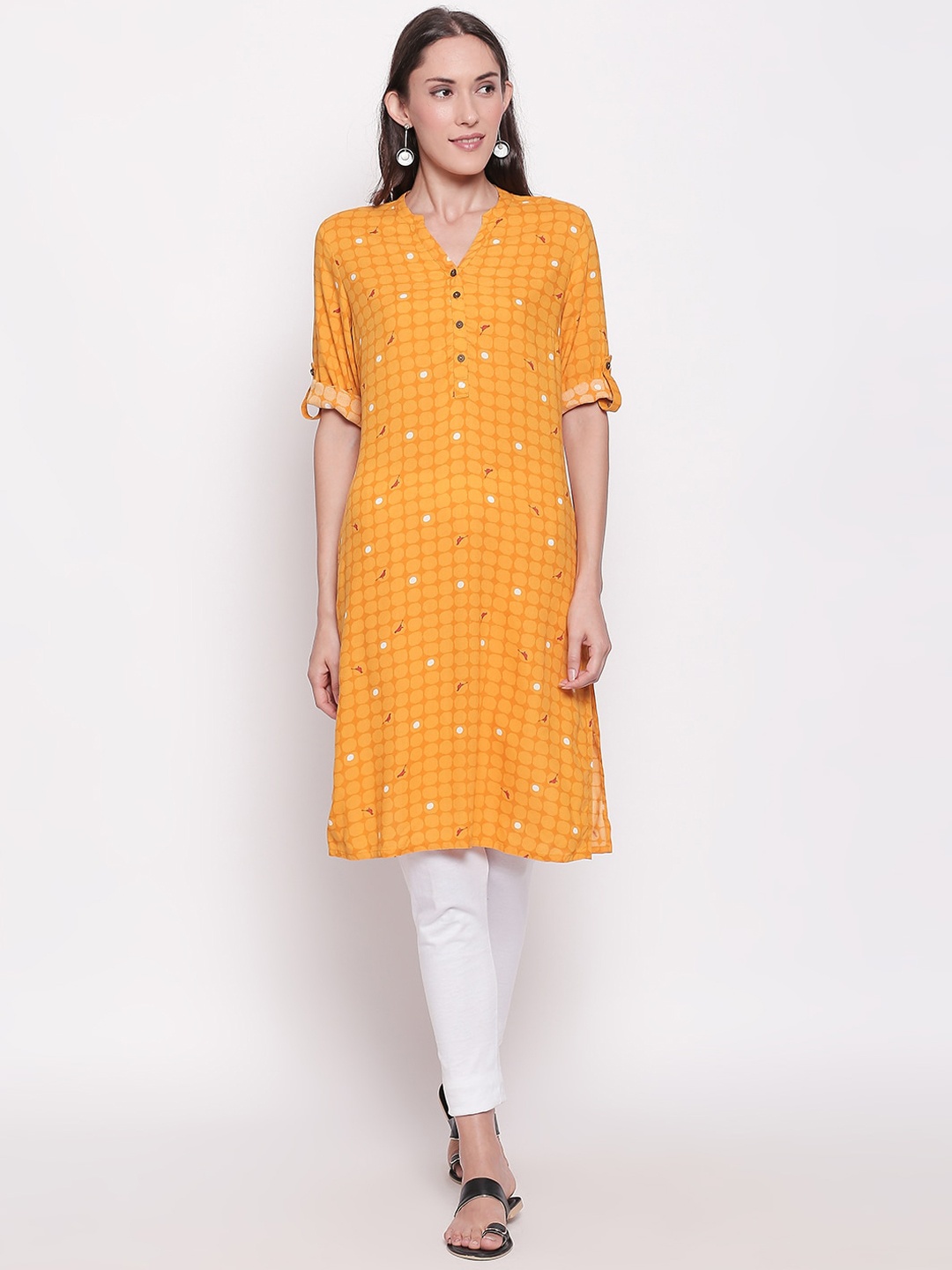 

RANGMANCH BY PANTALOONS Women Yellow Checked Straight Kurta