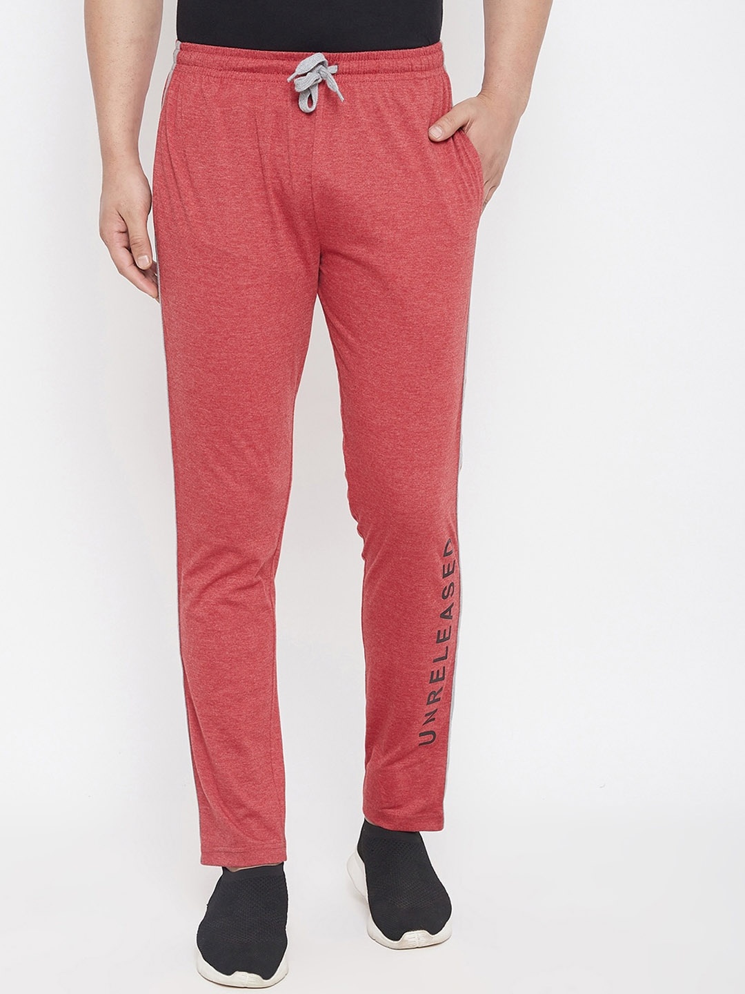 

Adobe Men Coral Pink Solid Straight-Fit Track Pants