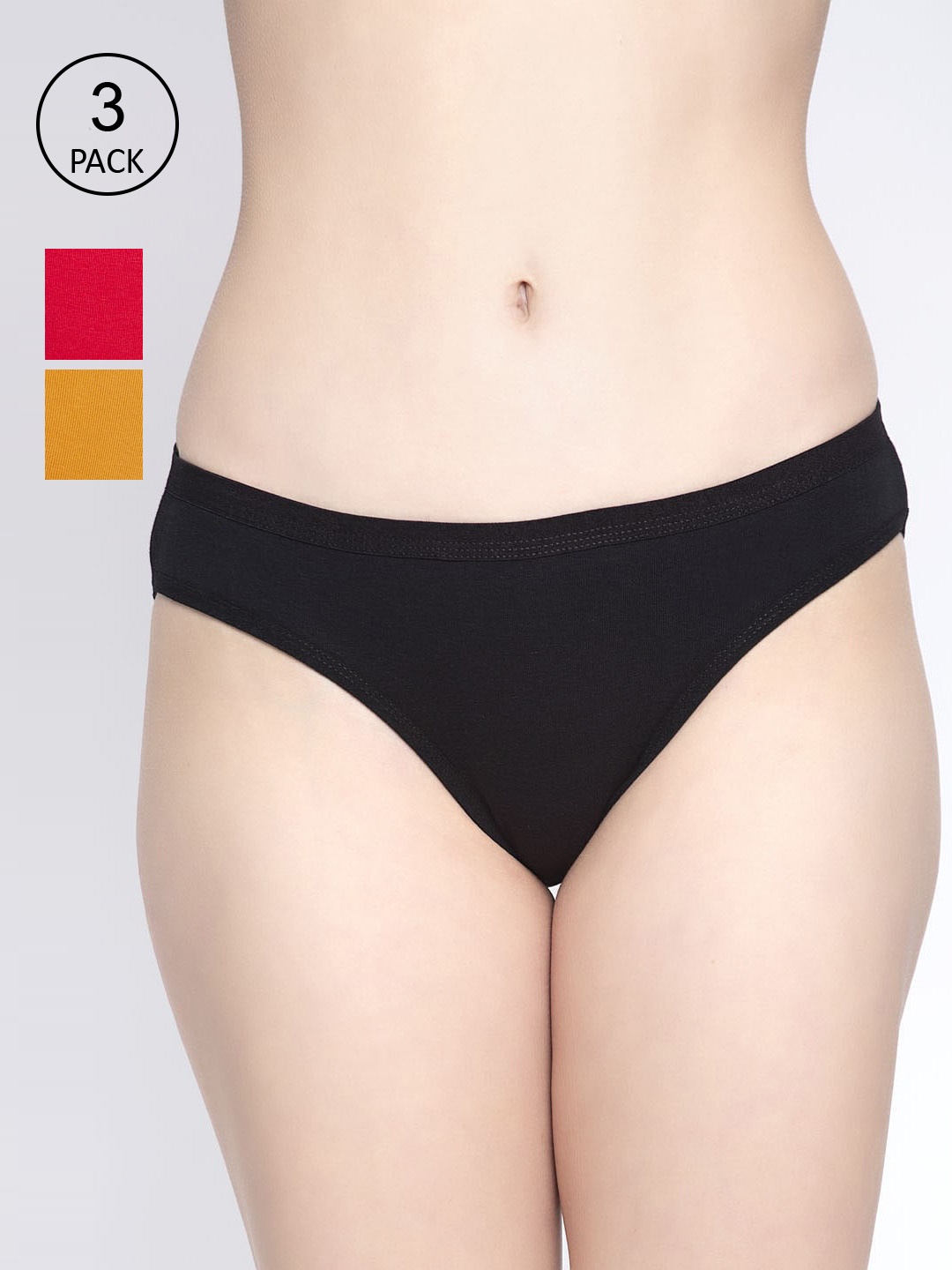 

GRACIT Women Pack Of 3 Solid Bikini Briefs PW35-01-03-26-, Black
