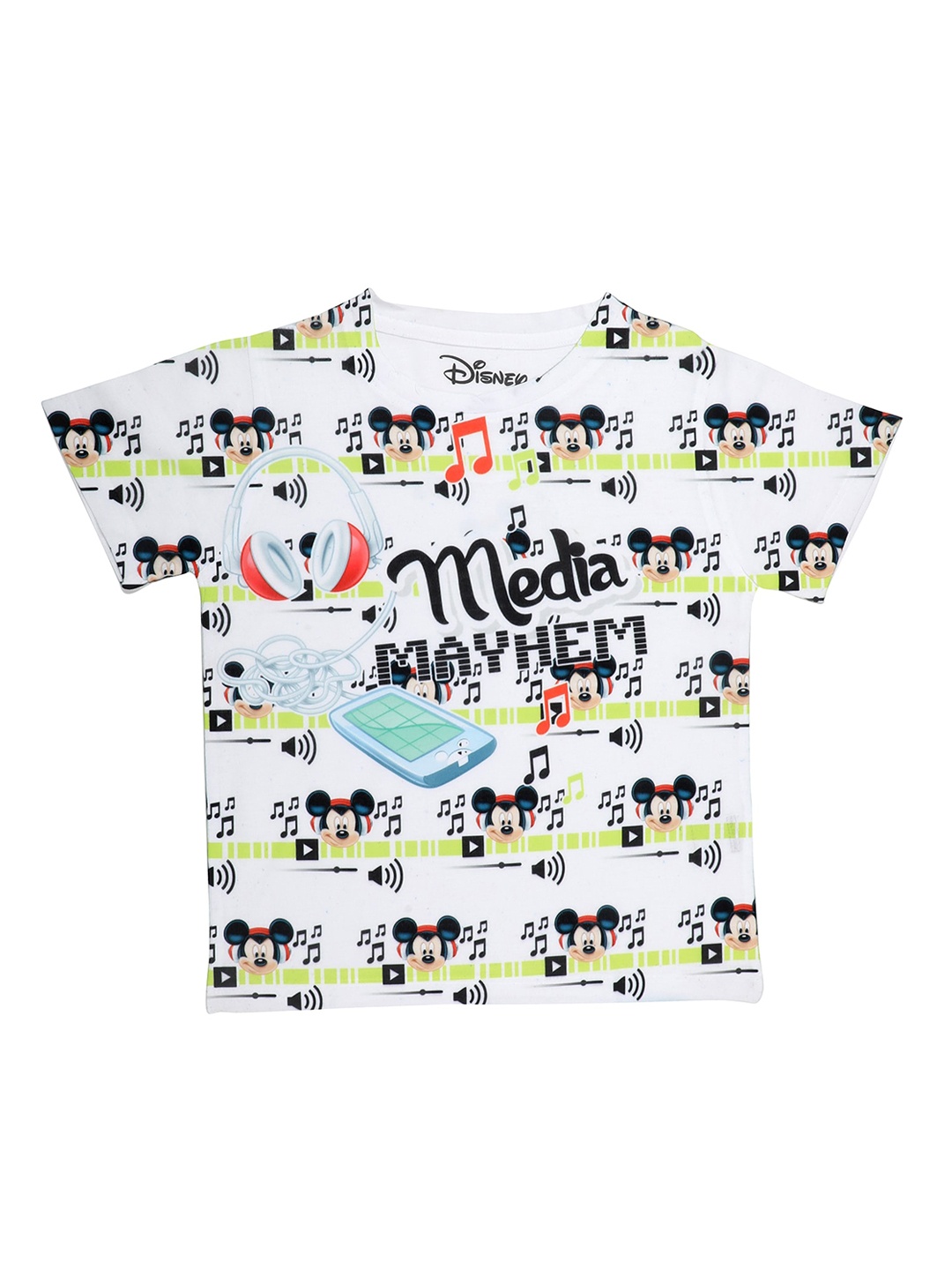 

Disney by Wear Your Mind Boys White Printed Boat Neck T-shirt