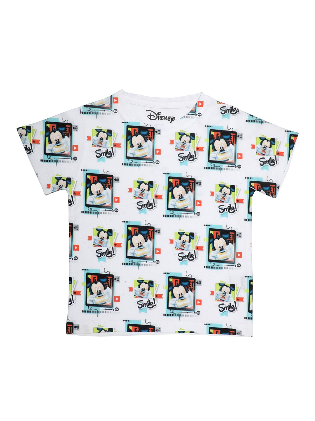 

Disney by Wear Your Mind Boys White Mickey Mouse Printed Round Neck T-shirt