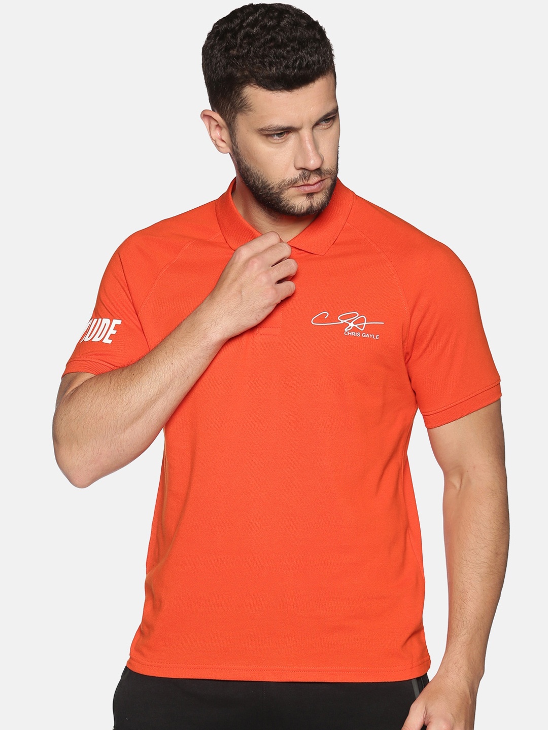

ATTIITUDE Men Orange Printed Polo Collar Slim Fit T-shirt