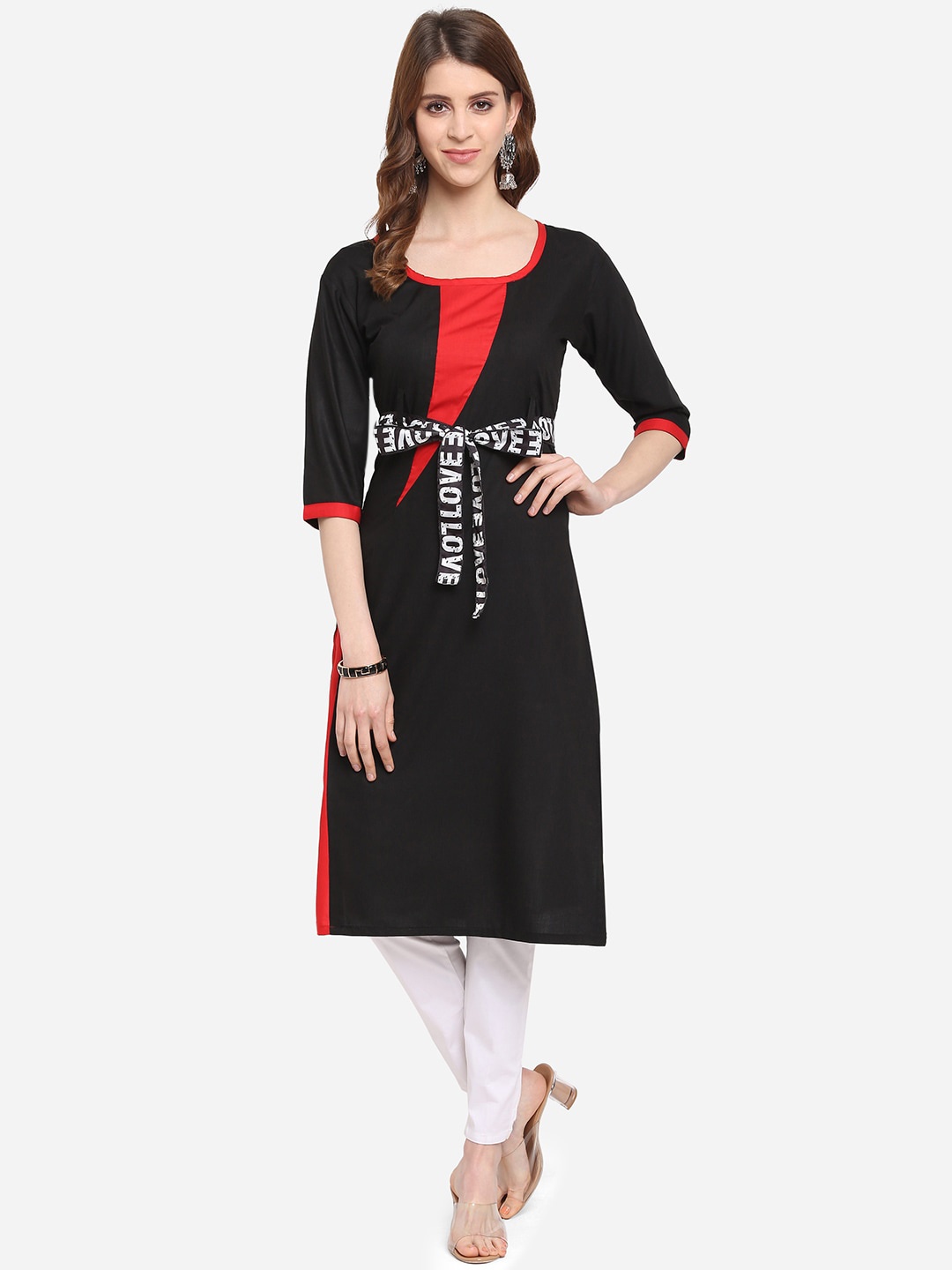 

Youthnic Black & Red Colourblocked Kurta