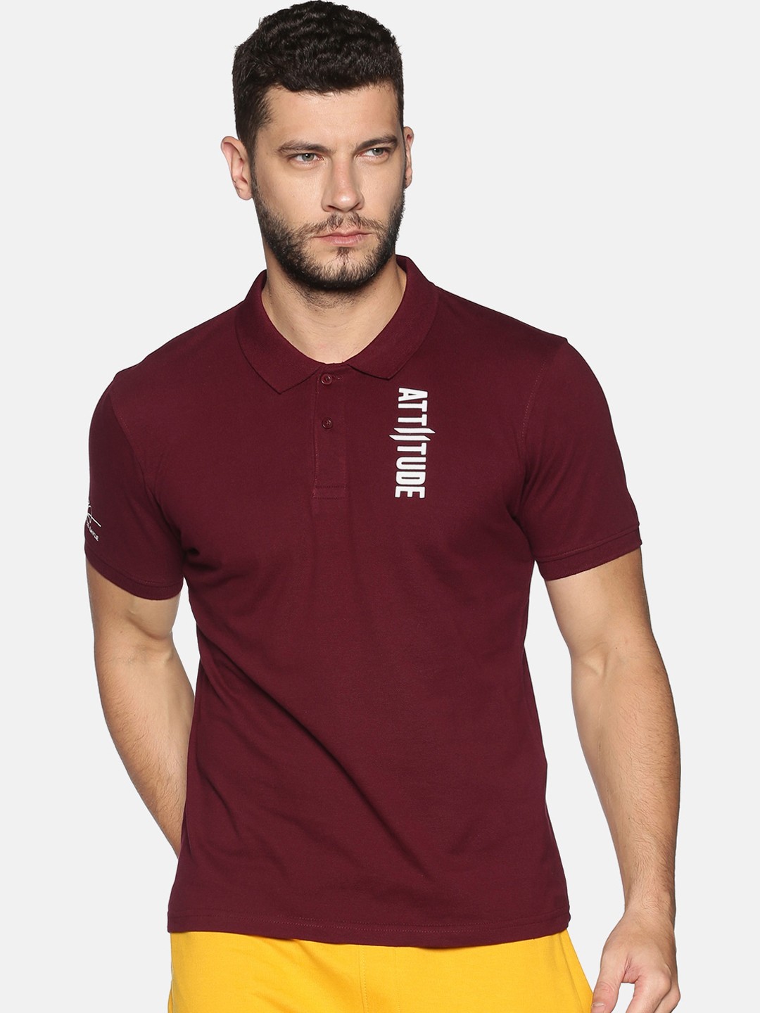 

ATTIITUDE Men Maroon Printed Cotton Polo Collar Pure Cotton Slim Fit T-shirt