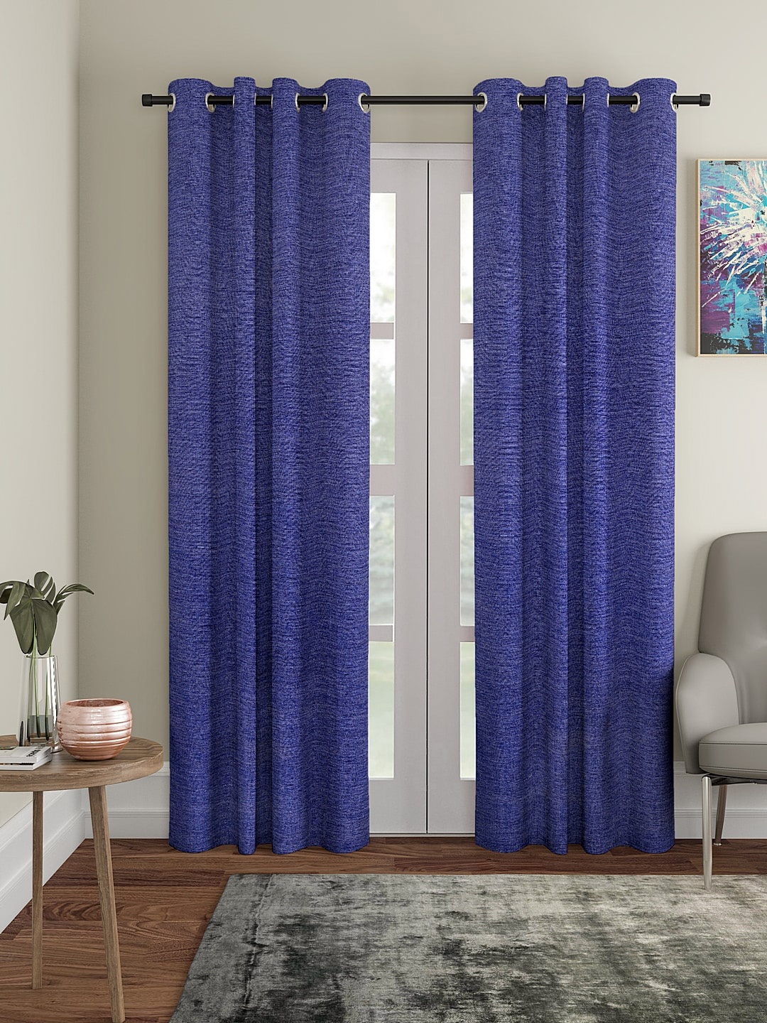 

KLOTTHE Blue Set of 2 Woven Design Door Curtains