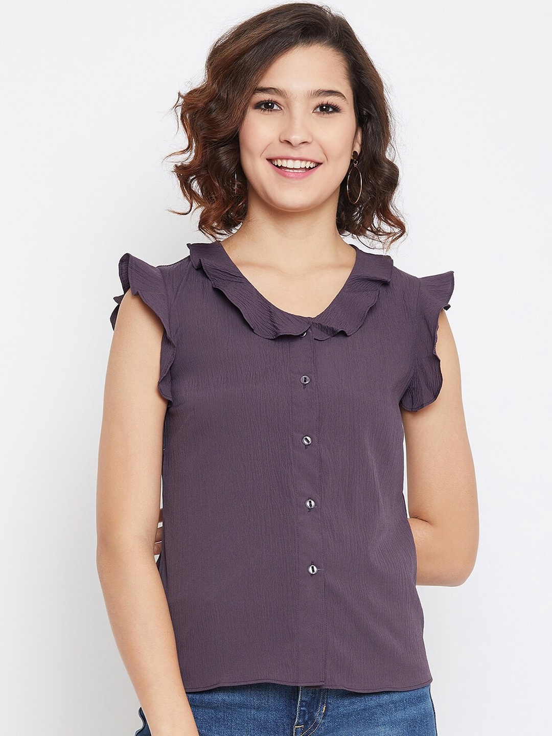 

Imfashini Women Purple Flutter Sleeves Top