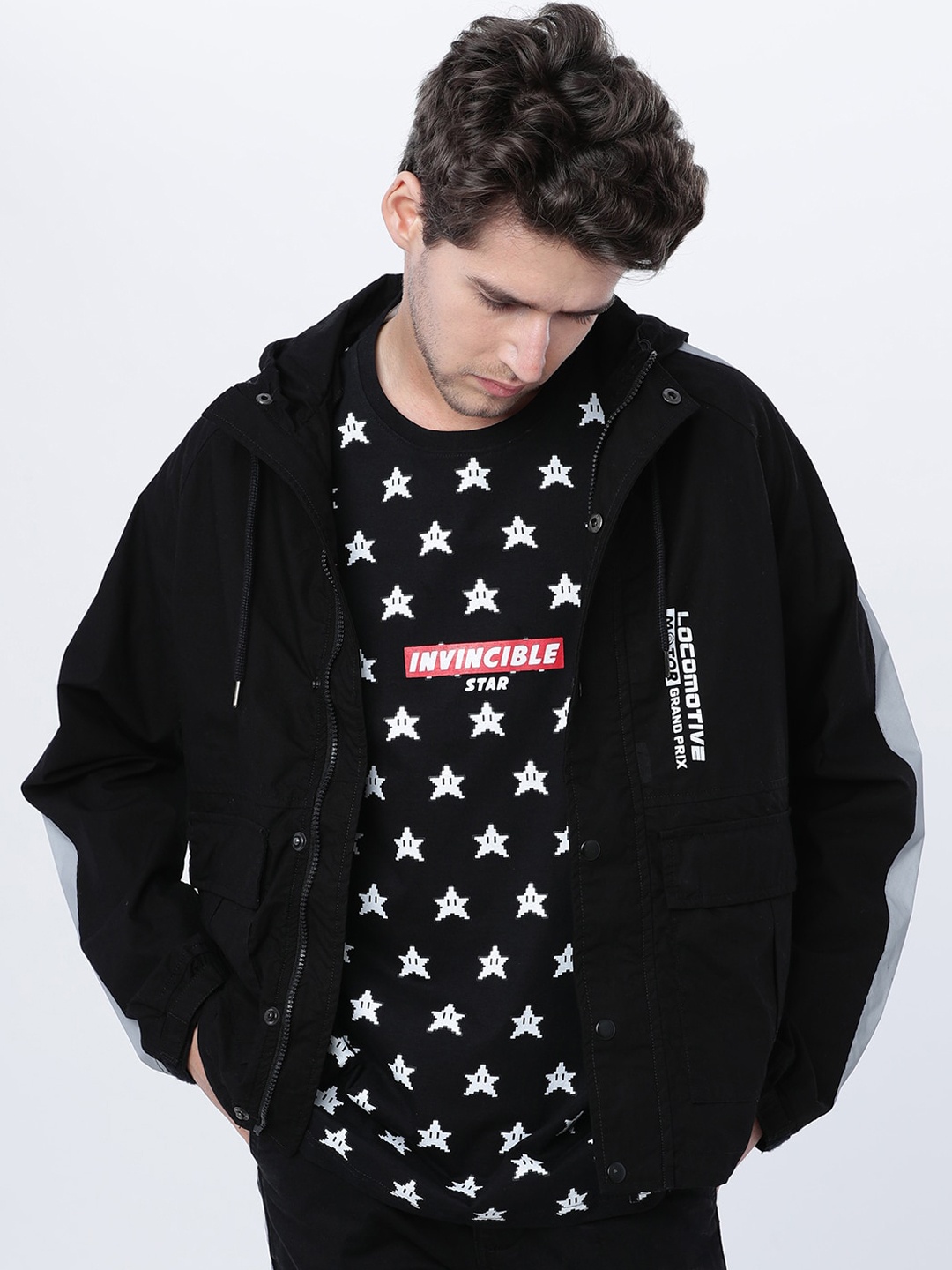 

LOCOMOTIVE Men Black Printed Tailored Shacket