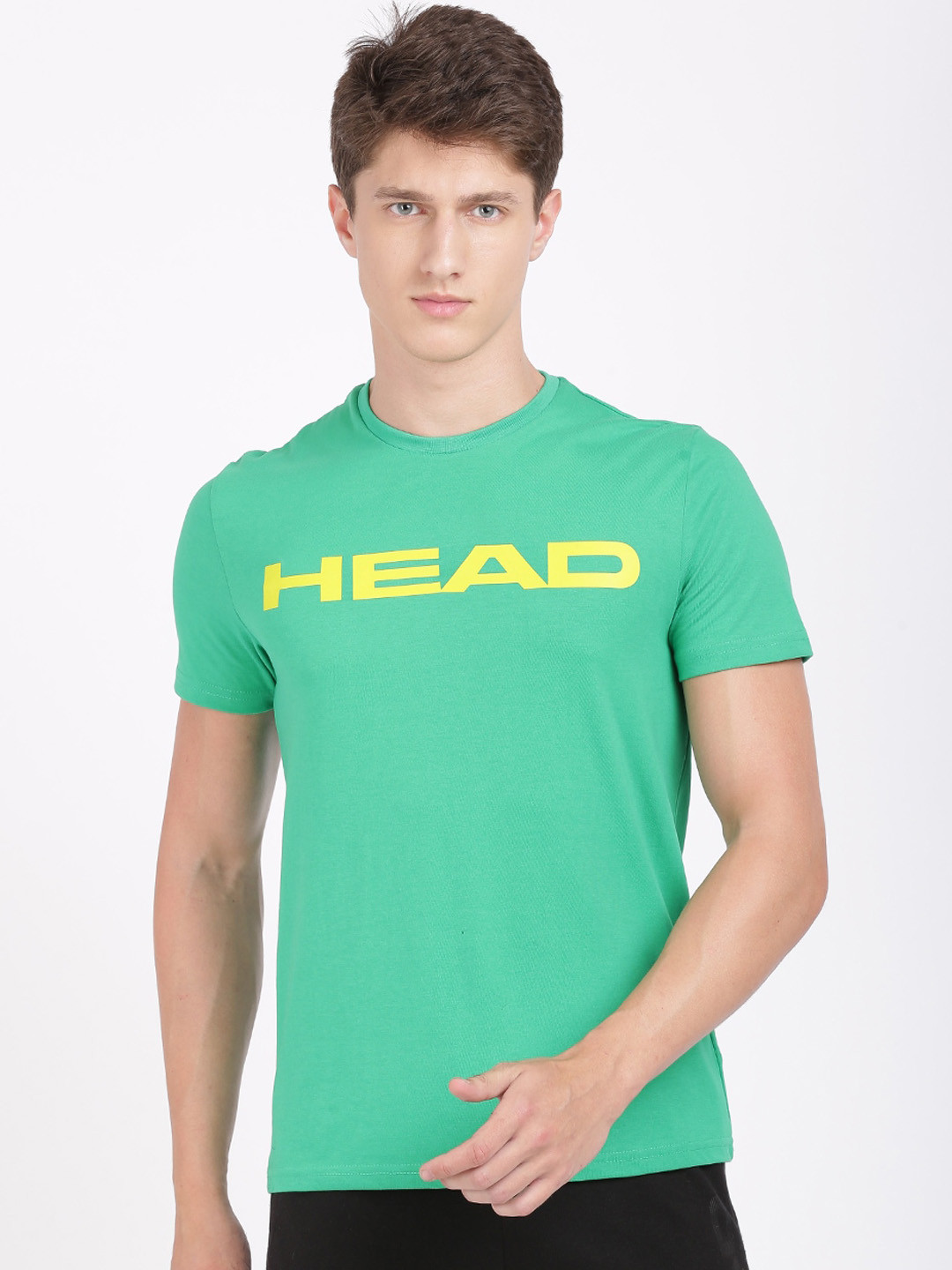 

Head Men Green Typography Printed Applique Slim Fit T-shirt
